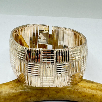 Vintage Silver Cuff Bracelet 925 Sterling Silver Elegant Diamond Cut