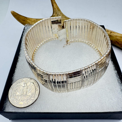 Vintage Silver Cuff Bracelet 925 Sterling Silver Elegant Diamond Cut