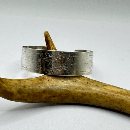 Vintage Silver Cuff Bracelet 925 Sterling Silver Elegant Engraved Edna-Small Wrist