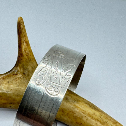 Vintage Silver Cuff Bracelet 925 Sterling Silver Elegant Engraved Edna-Small Wrist