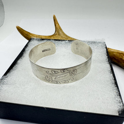Vintage Silver Cuff Bracelet 925 Sterling Silver Elegant Engraved Edna-Small Wrist