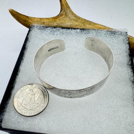 Vintage Silver Cuff Bracelet 925 Sterling Silver Elegant Engraved Edna-Small Wrist
