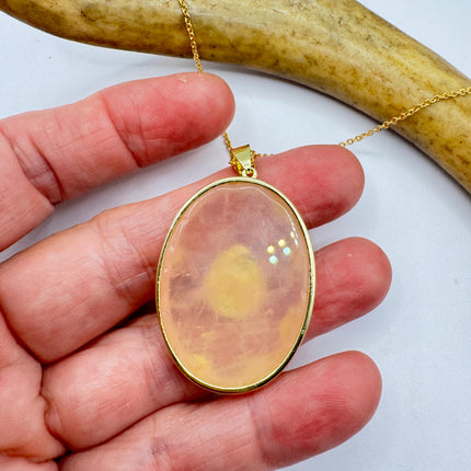 Vintage Pink Rose Quartz Amethyst Boho Gold Filled Necklace