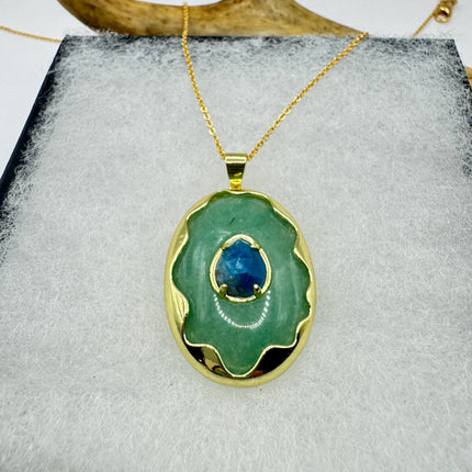 Vintage Green Aventurine Lapis Necklace Gold Filled Chain