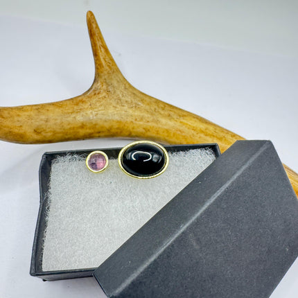 Vintage Golden Black Onyx Amethyst Lucky Cocktail Ring Adjustable