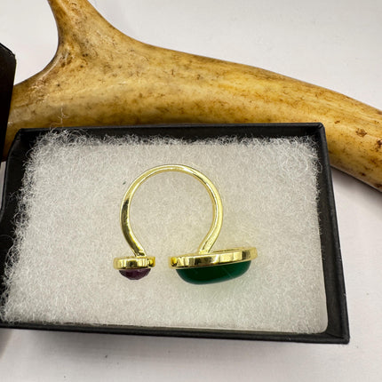 Vintage Golden Black Onyx Amethyst Lucky Cocktail Ring Adjustable