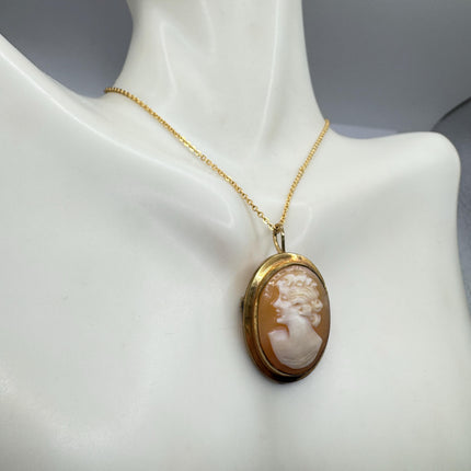 Vintage Small Cameo Pendant Necklace: Gold Filled Charm with Matching Chain Pin Brooch