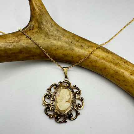Vintage Cameo Pendant Necklace: Gold Filled Charm, Delicate Chain