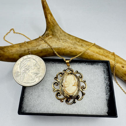 Vintage Cameo Pendant Necklace: Gold Filled Charm, Delicate Chain