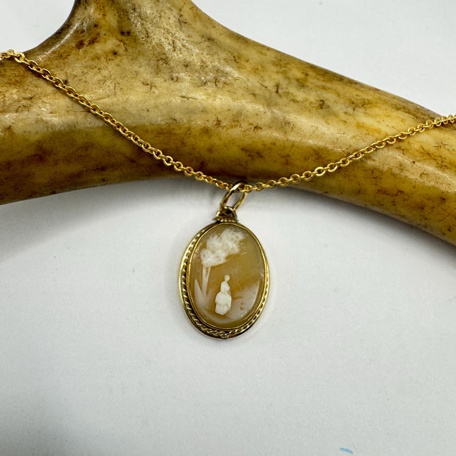 Vintage Small Cameo Pendant Necklace: Gold Filled Charm, Delicate Chain