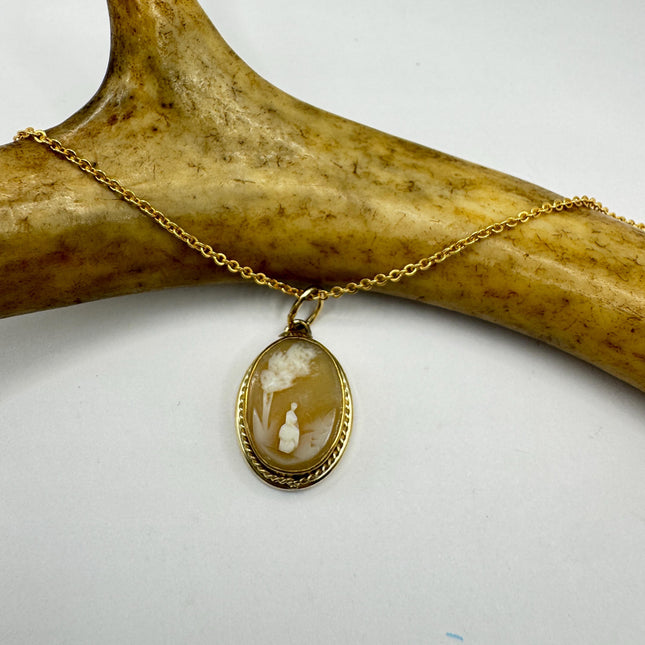 Vintage Small Cameo Pendant Necklace: Gold Filled Charm, Delicate Chain