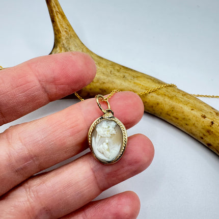 Vintage Small Cameo Pendant Necklace: Gold Filled Charm, Delicate Chain