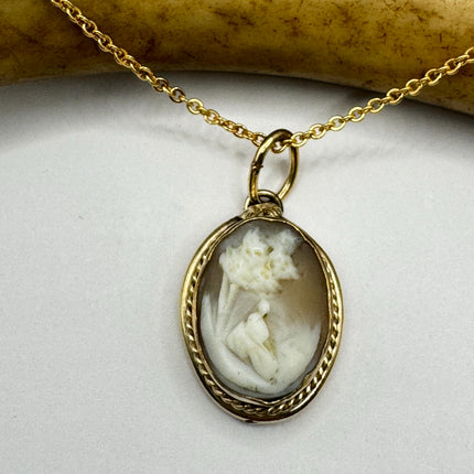 Vintage Small Cameo Pendant Necklace: Gold Filled Charm, Delicate Chain