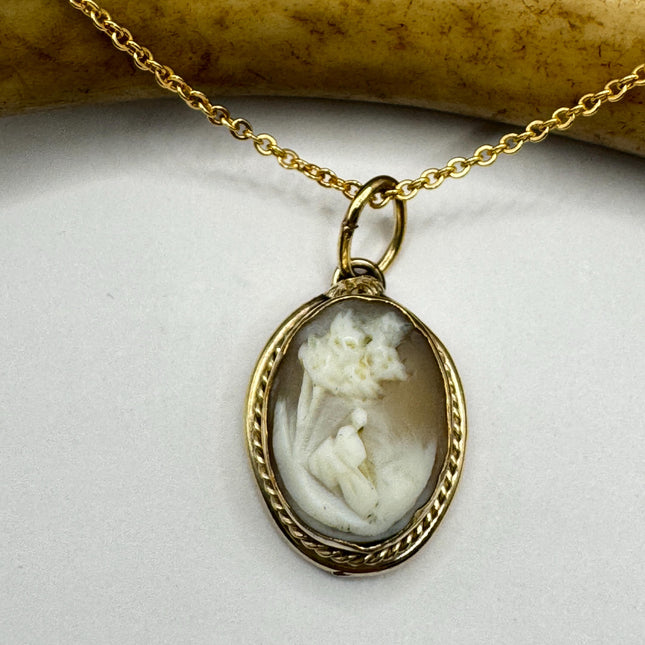 Vintage Small Cameo Pendant Necklace: Gold Filled Charm, Delicate Chain