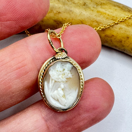 Vintage Small Cameo Pendant Necklace: Gold Filled Charm, Delicate Chain