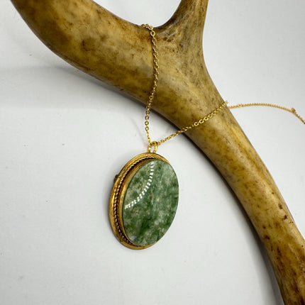 Vintage Gold Filled Jade Brooch Pin - Pendant Style Necklace