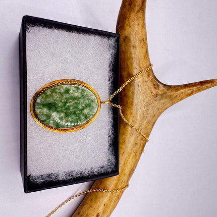 Vintage Gold Filled Jade Brooch Pin - Pendant Style Necklace