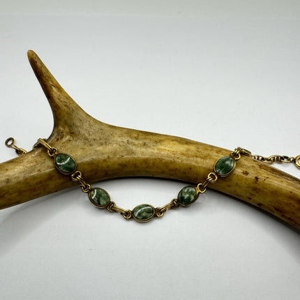 Vintage Green Jade Gold Filled Bracelet - Minimal Everyday Layered Stacking - Dainty Simple Design