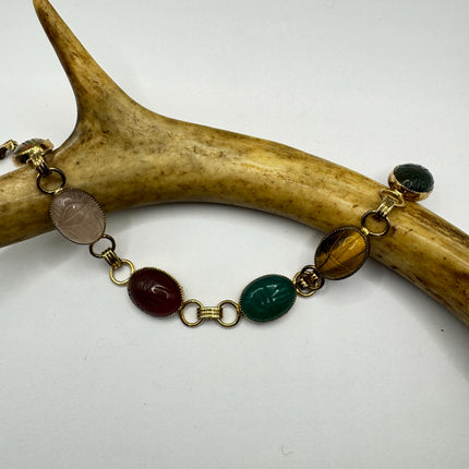 Vintage Gold Gemstone Scarab Bracelet Gold Filled
