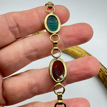 Vintage Gold Gemstone Scarab Bracelet Gold Filled