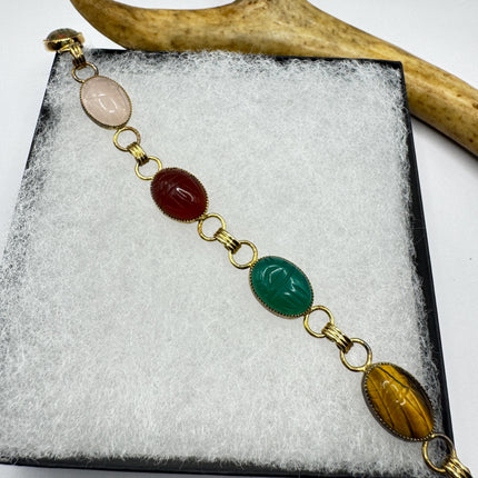Vintage Gold Gemstone Scarab Bracelet Gold Filled