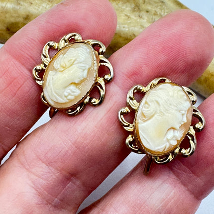 Vintage Cameo Clip-On Earrings: Gold Filled Screw ons