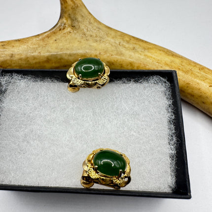 Vintage Green Nephrite Jade Clip-On Earrings Gold Filled Delicate Screw Back Design