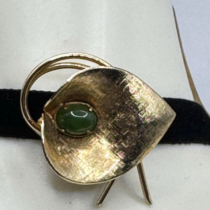 Vintage Green Jade Brooch Pin: Gold Filled Velvet Choker