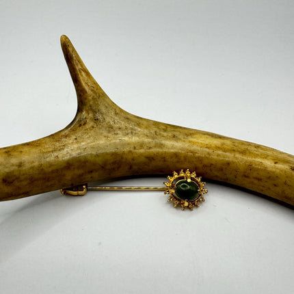 Vintage Green Jade Brooch Stick Pin: Gold Filled