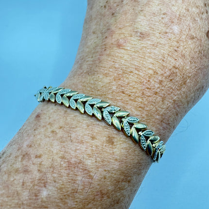 Vintage Diamond Chip Tennis Bracelet: Golden Sterling Silver Jewelry