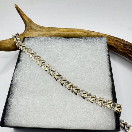 Vintage Diamond Chip Tennis Bracelet: Golden Sterling Silver Jewelry