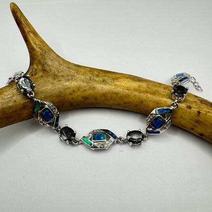 Vintage Fire Opal Mystic Topaz Tennis Bracelet: 925 Sterling Silver Diamond Chip