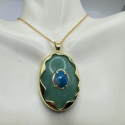 Vintage Green Aventurine Lapis Necklace Gold Filled Chain