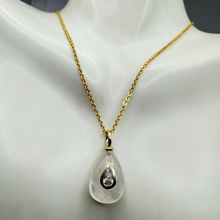 Vintage Gold Pendant Necklace - Clear Quartz on 9K Chain