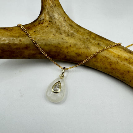Vintage Gold Pendant Necklace - Clear Quartz on 9K Chain