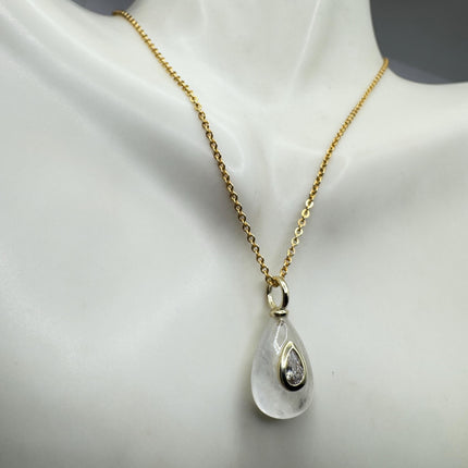 Vintage Gold Pendant Necklace - Clear Quartz on 9K Chain