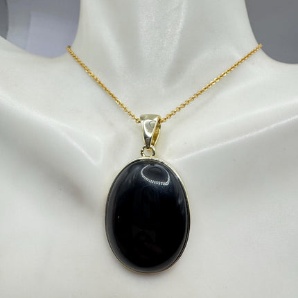Vintage Black Onyx Gold Filled Necklace: Minimalist Crystal Charm