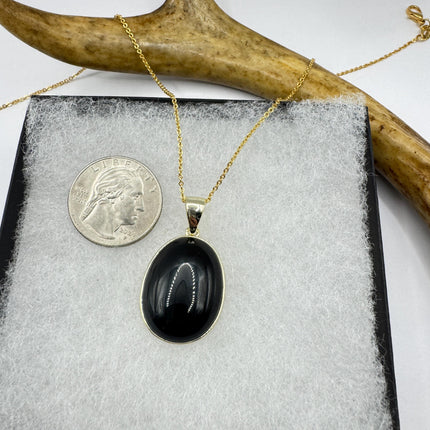Vintage Black Onyx Gold Filled Necklace: Minimalist Crystal Charm