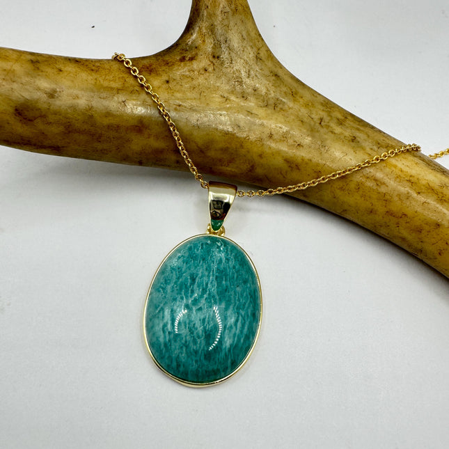 Vintage Gold Filled - Green Amazonite Charm pendant necklace