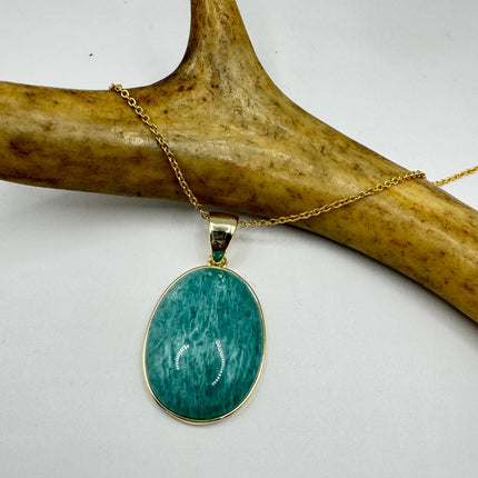Vintage Gold Filled - Green Amazonite Charm pendant necklace