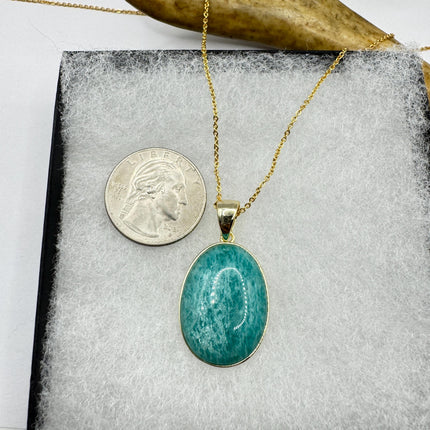 Vintage Gold Filled - Green Amazonite Charm pendant necklace