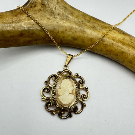 Vintage Cameo Pendant Necklace: Gold Filled Charm, Delicate Chain