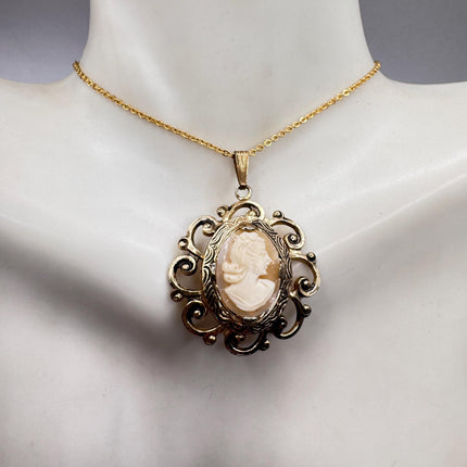 Vintage Cameo Pendant Necklace: Gold Filled Charm, Delicate Chain