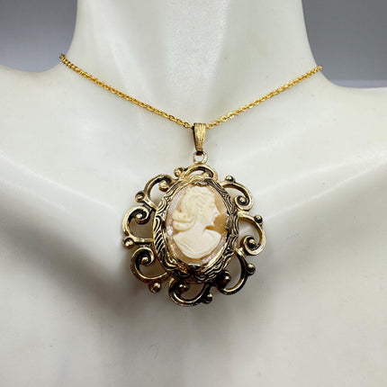 Vintage Cameo Pendant Necklace: Gold Filled Charm, Delicate Chain