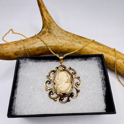 Vintage Cameo Pendant Necklace: Gold Filled Charm, Delicate Chain