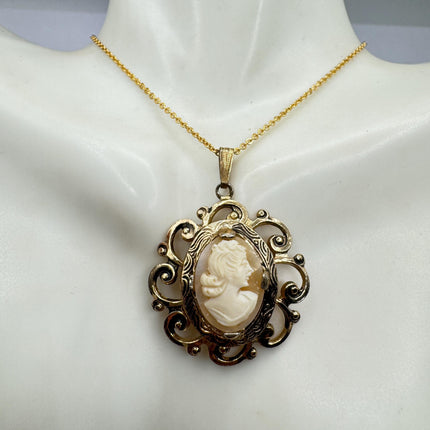 Vintage Cameo Pendant Necklace: Gold Filled Charm, Delicate Chain