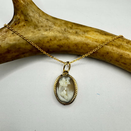 Vintage Small Cameo Pendant Necklace: Gold Filled Charm, Delicate Chain
