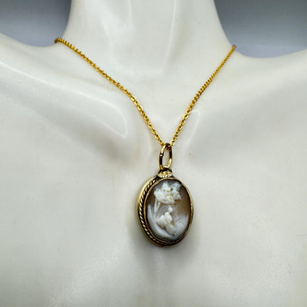 Vintage Small Cameo Pendant Necklace: Gold Filled Charm, Delicate Chain