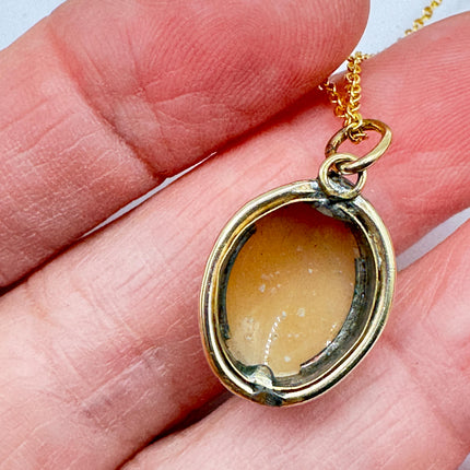 Vintage Small Cameo Pendant Necklace: Gold Filled Charm, Delicate Chain