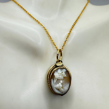 Vintage Small Cameo Pendant Necklace: Gold Filled Charm, Delicate Chain